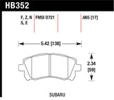 Hawk 1998-2/2002 Subaru Forester L (w/Rear Drum Brakes) High Perf. Street 5.0 Front Brake Pads