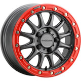 Raceline A14GR Alpha 15x7in/4x156 BP/10mm Offset/132.5mm Bore - Gunmetal & Red Ring Beadlock Wheel
